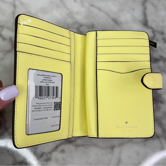 Kate Spade Leila Medium Compact Bifold Wallet In Yellow - Picture 6 of 7